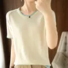 T-shirt femmes pull à col rond haut décontracté t-shirts slim pull coréen grande taille coton à manches courtes vente 220321