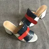 Designer Kvinnor Plattform Halvtofflor Läder Höga klackar Mocka Tjocka klackar Metall Slides Kvinna Sko Strand Lazy Sandaler Enfärgade fransar Skor Storlek 35-42 NO28