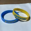 2022 Soutien Ukraine Bracelets Party Favor Bracelets en caoutchouc de silicone Bracelets Drapeaux ukrainiens Je me tiens avec des bandes élastiques de sport jaune bleu ukrainien