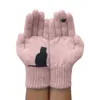 Five Fingers Gloves Cute Cartoon Printing Cat And Bird Pattern Thick Winter Hand Protection For Girl Gift