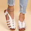 Sandalen Flache Sommer Outdoor-Mode Leder Schuhe Runde Kappe Elegent Slipper Einstellbare Schnalle Riemen Casual Alias MujerSandals