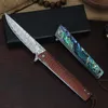 Top Quality R0708 Pocket Folding Knife 76 layers VG10 Damascus Steel Blade Rosewood / Abalone shell Handle Ball Bearing Flipper Fast Open Knives
