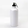 600 ml sublimering Vit tomt vattenflaska Värmepress Aluminium Sportflaskor Kolv med karabin