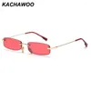 Sunglasses Kachawoo Rimless Rectangle Red Woman Gold Metal Colored Sun Glasses For Men Small Retro High Quality 2022 TrendingSunglasses Godd