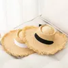 Chapeau de paille en raphia surdimensionné à grand bord pour femmes, chapeau de plage d'été, Protection UV, chapeaux de soleil pour dames, chapeau de plaisancier en peluche, gorro