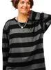 Streetwear Striped T Shirt Kobiety Punk Oversize Shirt Kobiety Gothic Vintage Długie Rękaw Koszulki Para Moda Bluzka Kobiety Top 220408