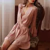 Dames slaapkleding Flare Mouw Short Robe Loungewear Kimono Bathrobe jurk vrouwelijke satijnen bruid bruidsmeisje bruiloft nachthemd intieme lingerie