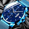 2022 Orologio da uomo Fashion Business Calendar Orologio da uomo analogico al quarzo con cinturino in maglia di acciaio inossidabile blu di lusso