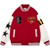 Men Star Armband Varsity Jackets American Street Letter Embroidery Splicing Bomber Jackets Couple Loose Hip Hop Baseball Uniform 220805