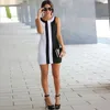 صيف نساء مثير فستان أزياء أسود أبيض خياطة o الرقبة أكمام المكتب فساتين فيستدوس 220518