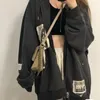 Zip Up Blapie z kapturem Estetyczne ubrania Estetyczne Bluza z suwakiem Vintage Y2K Tops Kawaii Płaszcz Spring Autumn Streetwear 220726