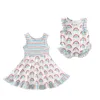 Girlymax Sibling Spring/Summer Baby Girls Dress Woven Romper Tutu Rainbow Floral Watermelon Kids Clothing220507