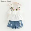 Humor Bear's Deset Nieuwe Summer Children Bow Lace T-shirt gestreepte korte broek Sets Kinderen Mouwloze kledingsets G220509