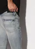 Herren-Designer-Jeans mit Rissen, schmale Jeans, lässige Hip-Hop-Reißverschlusshose für Herren, Stretchhose 03