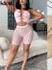 Kliou Pantaloni corti a rete trasparente Affascinante vedere attraverso il corpo modellante Streak Abbigliamento Solido Vita alta Abbigliamento da club Abbigliamento femminile 220602