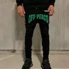 Herrjeans Herr Svart Ripped Trend All-match Street Bekväma byxor Skinny Destroyed Stretch Strass Bokstäver Punk Denim Byxor