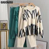 GigogoOgou Tie Dye Winter Knit 2ピースセット女性ハーレムパンツスーツ特大のゆるいセータージョギングニットトラックスーツの衣装w220331