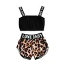 Girls Suit Baby Halter vest set lettered leopard print shorts stylish casual two-piece set children clothing sets