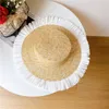 Cappello estivo femminile in paglia di grano naturale con cappello Fedora piatto da donna Cappello da sole con tesa da spiaggia per donna Panama