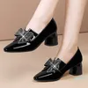 Classic Luxury Women's Single Shoes High Heels Crystal Bow Slips Höst Chunky Heel Loafers Fashion Office Zapatillas Mujer Designe