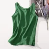 Kadın Bluzlar Pamuk ve Keten Kolsuz Gömlek Kadın O Boyun Yaz Katı Artı Boyutu Yeşil Tunik Bluz Temel Kadınlar 220316