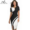 Nice Forever New Spring Elegant Styly Contrast Color Patchwork Office Work Wordidos Business Bodycon Женщины платье B571 210322