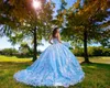 Light Sky Blue Beaded Lace Ball Gown Quinceanera Dresses Rhinestones Sweetheart Neckline Sequined Princess Prom Gowns Appliqued Sweet 15 Masquerade Dress 415