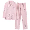 Kvinnor mjuk 100% bomull pyjamas koreanska pj långa ärmar pijama knäppas-down våren sleepwear set damer sängown nighties för 220329