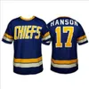 Mitness Hanson Brothers Charlestown Hockey Jersey # 16 Джек # 17 Стив # 18 Джефф 7 Слапшот Майки фильма Синий белый