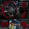 Steering Wheel Covers Car Cover Full Drill Shoulder Seatbelt Pad Red Diamond Inlaid Auto Headrest Pillow Armrest Cushion Gear Handbrake