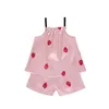 Kids Girls Pyjamas Silk Sleepwear Set Patroon Sling Outfits Korte mouw Blouse Tops Shorts Sleepwear Set Babykleding 2pcs 220706