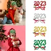 Glitter Christmas Glasses Decoration 2023 Holiday Glass Frame Xmas Home Decorations Gifts