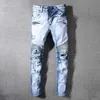 Jeans mode rippade kläddesigner byxor ljus blå män smal denim rak cyklist hål hip hopp jeans mencowboy