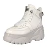 Women Basic Basic White Lace Up Motrocycle Boots Casual Shoes Fashion Moda de couro de couro de tornozelo redondo de pé 201103