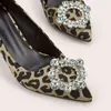 Sapatos de salto alto de salto de leopardo de strass para mulheres 2022 Primavera verão elegante Design Ponto de dedo do pé fino sandálias femininas 220711