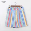 Summer Shorts Women Stripe Contrasting Short Pants Fit Young Girls Casual High Waist Shorts Summer Vintage Ladies Rainbow Shorts 210702