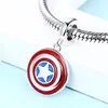 925 Sterling Silver Super Hero Shield Charm Bead with Red Enamel Fit Pandora Bracelet for Women