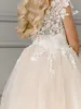 Długie pierwsze sukienki komunii księżniczka błyszcząca tiulowa dziewczyna sukienki koronkowa suknia balowa