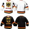 Nikivip personnalisé équipe Allemagne Deutschland blanc noir rétro maillot de hockey sur glace hommes cousu personnalisé numéro nom maillots