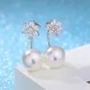 Stud Lucky Snowflake Orecchino Orecchini in argento sterling 925 per le donne Pietre di cristallo Gioielli di perle Ragazza RegaliStud Moni22