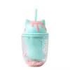 أزياء Cat Cat Cat Creative Water Lape Cup Cup Double-Layer Plastic Girl Cust Party Cust Glitter Cup Favor