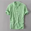 Helisopus hommes décontracté coton lin chemises automne marque à manches courtes chemise col Mandarin couleur unie rétro chemise t-shirts 220527