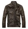 Мужская искусственная кожаная мода Slim Pu Кожаная коричневая мотоциклетная куртка байкер Moto Mato Male Plus Plus 5xl Толст