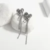 Dangle & Chandelier Punk Uneven Metal Heart Long Tassel Earrings For Women Girls Silver Color Chain Rhinestone Hanging Y2K JewelryDangle