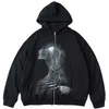 Kvinnors hoodies tröjor y2k trycker mörka trappor 2022 sommar zip up överdimensionerad hoodie goth kvinnor grunge hooded jacka streetwear retro retro