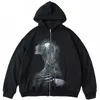 Women's Hoodies & Sweatshirts Y2K Printing Dark Stairs 2022 Summer Zip Up Oversized Hoodie Goth Women Grunge Hooded Jacket Streetwear Retro