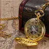 Pocket Watches Luxury Gold Shlied Royal Pattern Mehcnaical Automatic Watch With 30 Cm Chain Fob For Men WomenPocketPocket