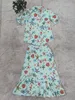 Moda feminina vestido de duas peças terno feminino com concha de estrela do mar impressão linda camisa e saia plissada 2 peças ternos mulher roupas de verão roupas femininas 7027