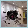 Wall Stickers 2Pcs Halloween Window Sticker Pumpkin Skl Bat Glass Door Ba Dhgh4