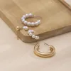 4PCS/SET Punk Prosty imitacja Pearls Hoop Kolczyki Pearl Charm Studs For Women Luksusowe przyjęcie weselne Prezenty biżuterii